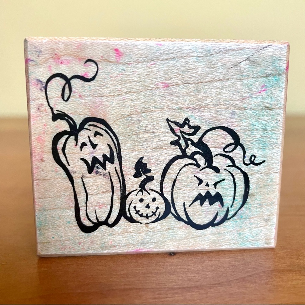 Halloween Pumpkins Trio Rubber Stamp Spooky Cute Fall Autumn